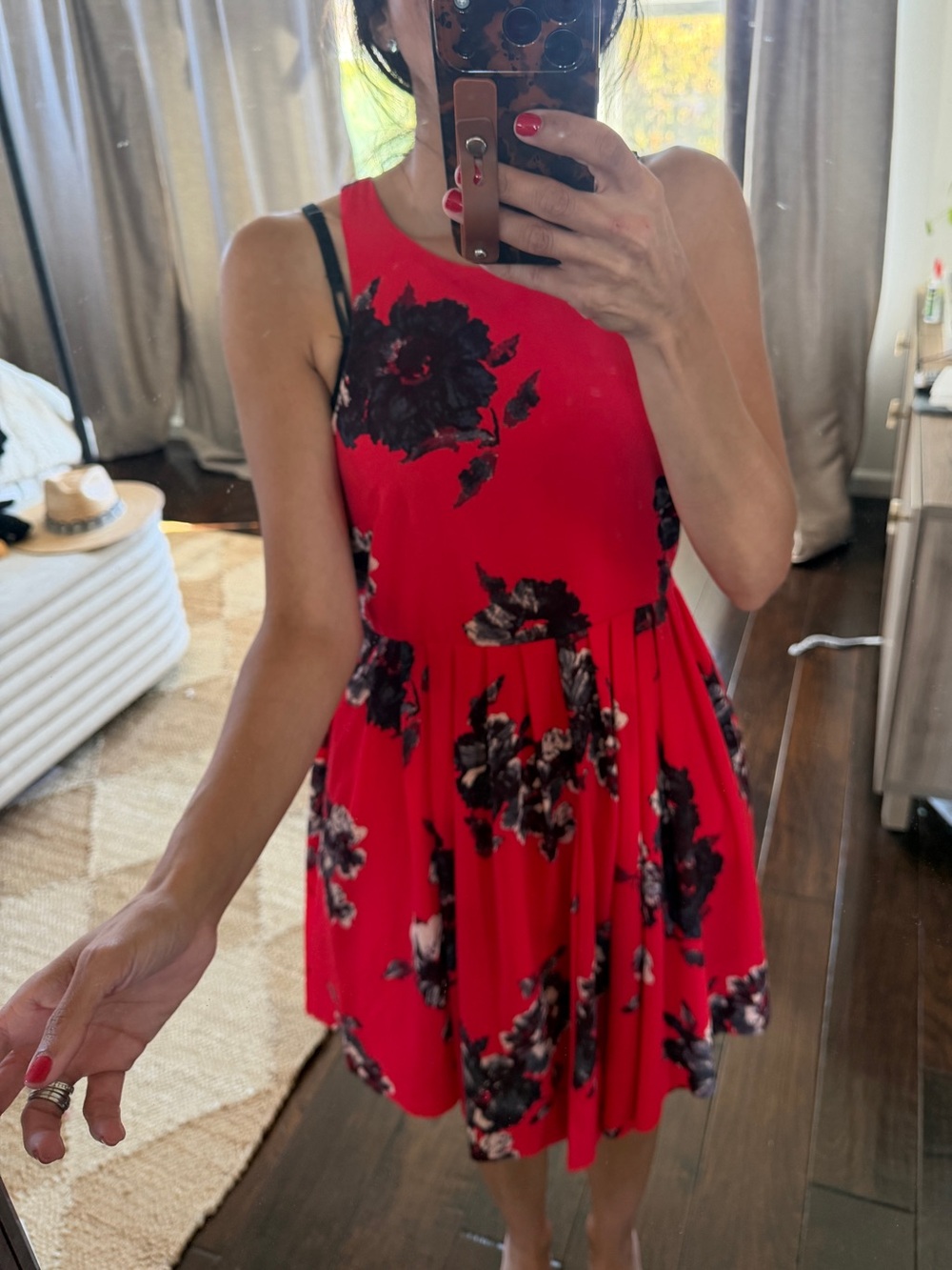 Free People Red Floral Sleeveless Fit-and-Flare Dress